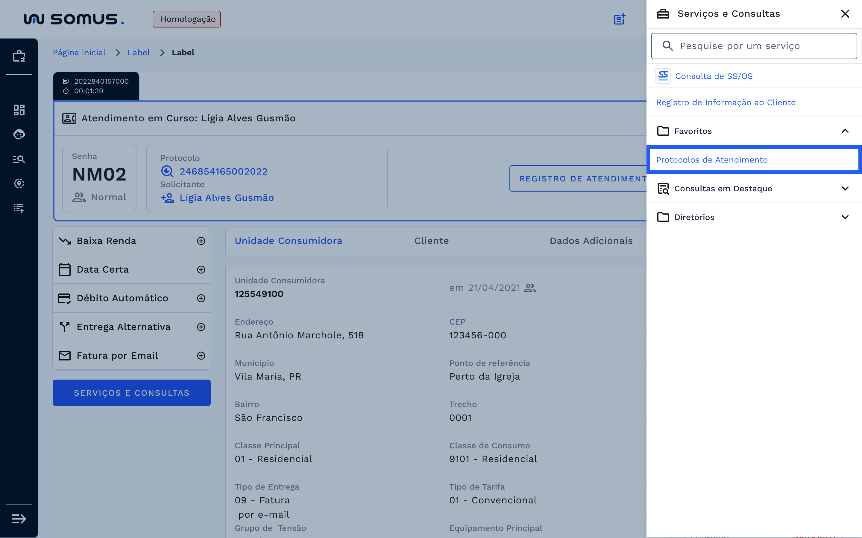 Serviços e consultas – protocolo de atendimento