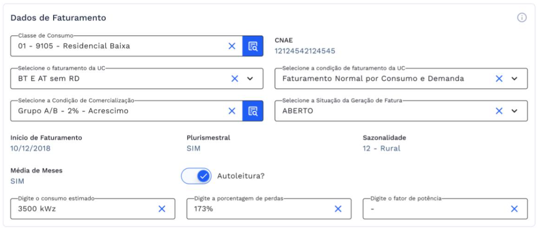 Grupo de dados de faturamento