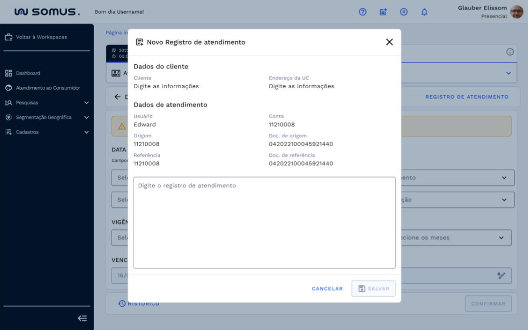 Funcionalidade do Registro de Atendimento