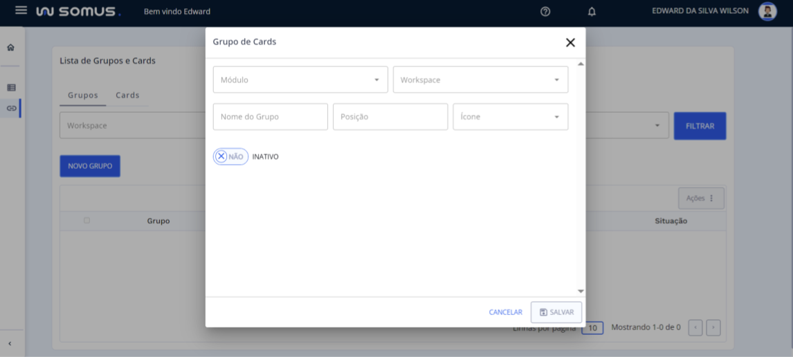 Cadastro de Grupo de Cards