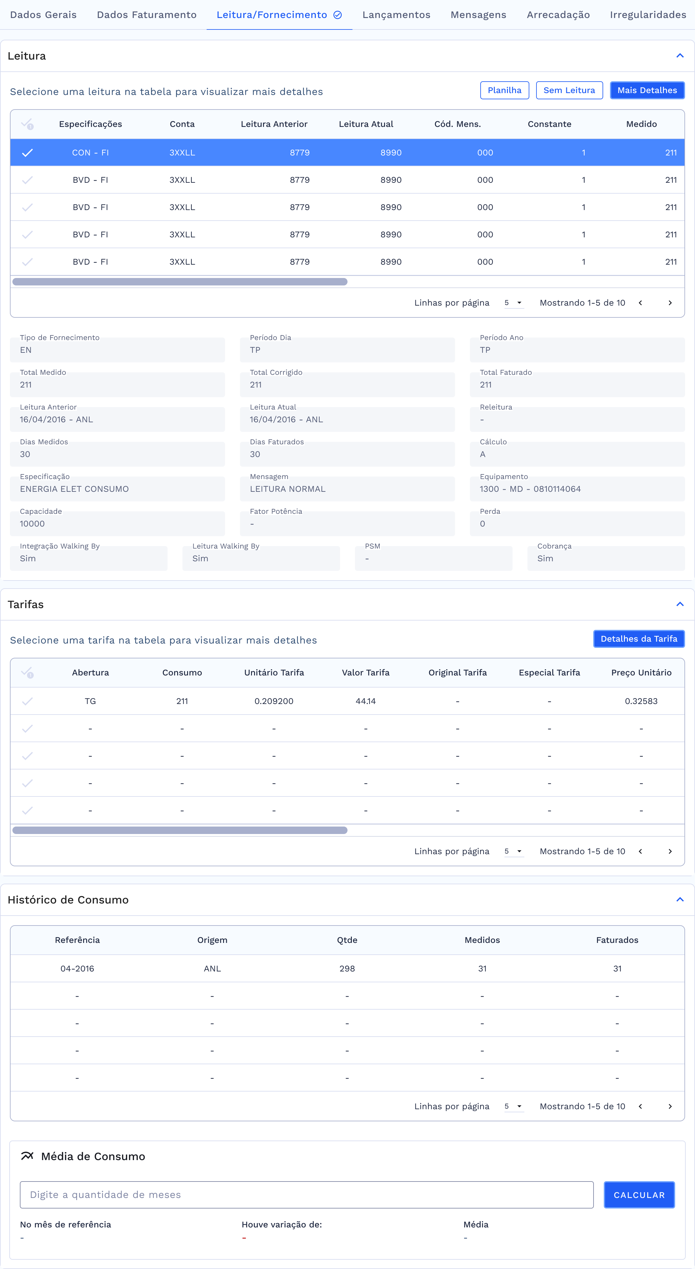 Quadro Leitura/Fornecimento