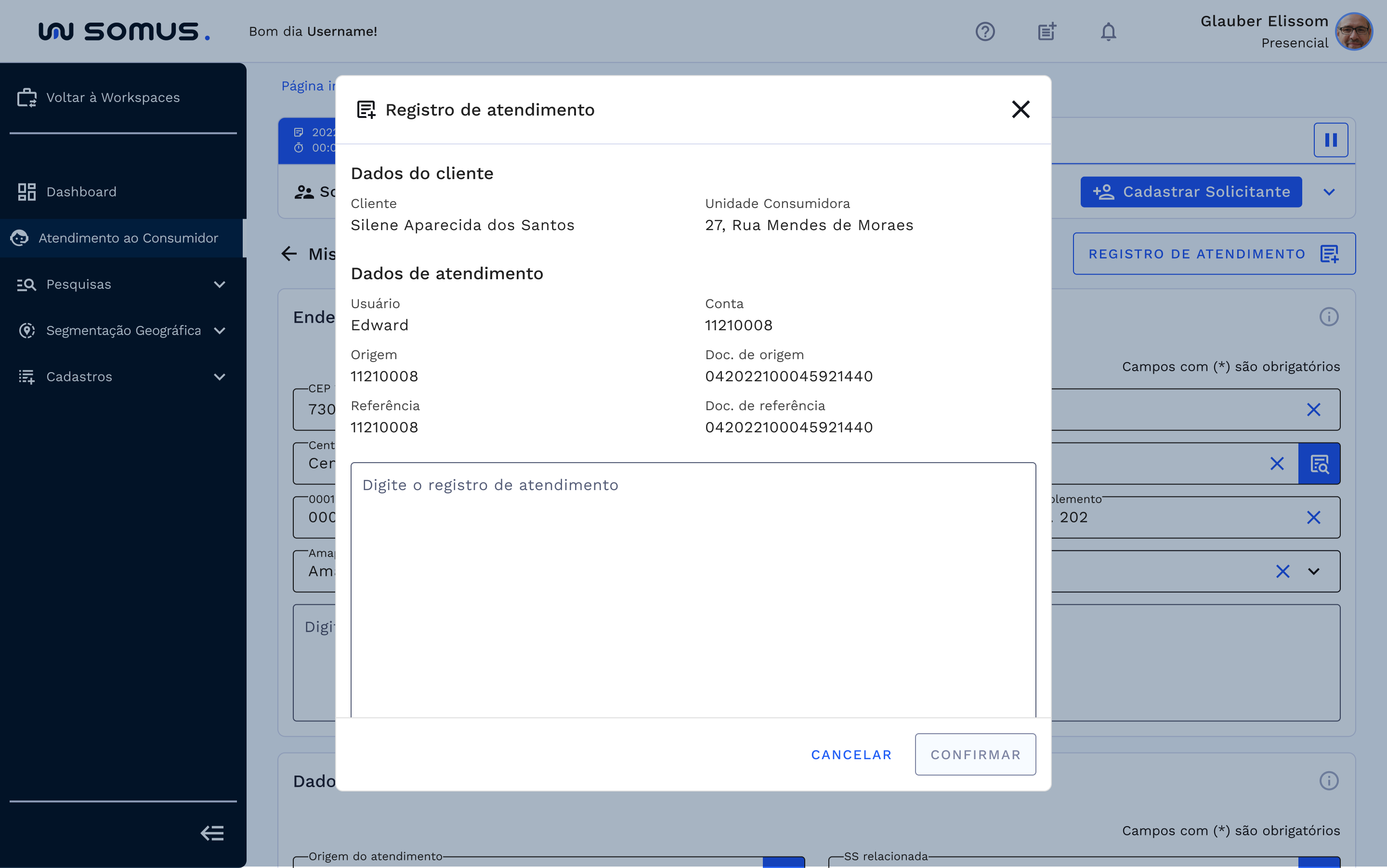 Geração do Registro de Atendimento