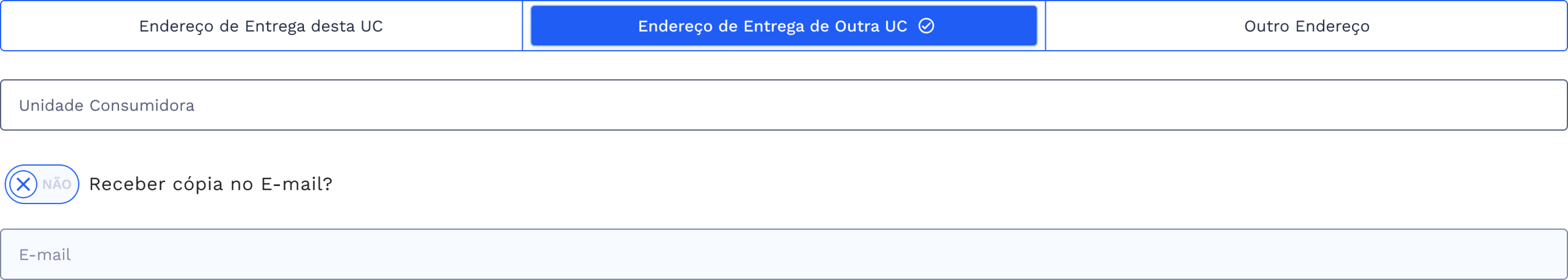 Quadro de meio de envio da resposta por carta em endereço de entrega de outra unidade consumidora