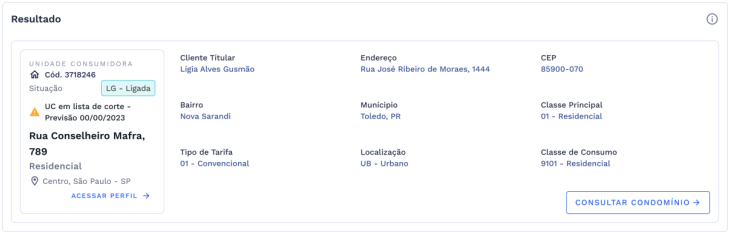 Card UC – UC em lista de corte