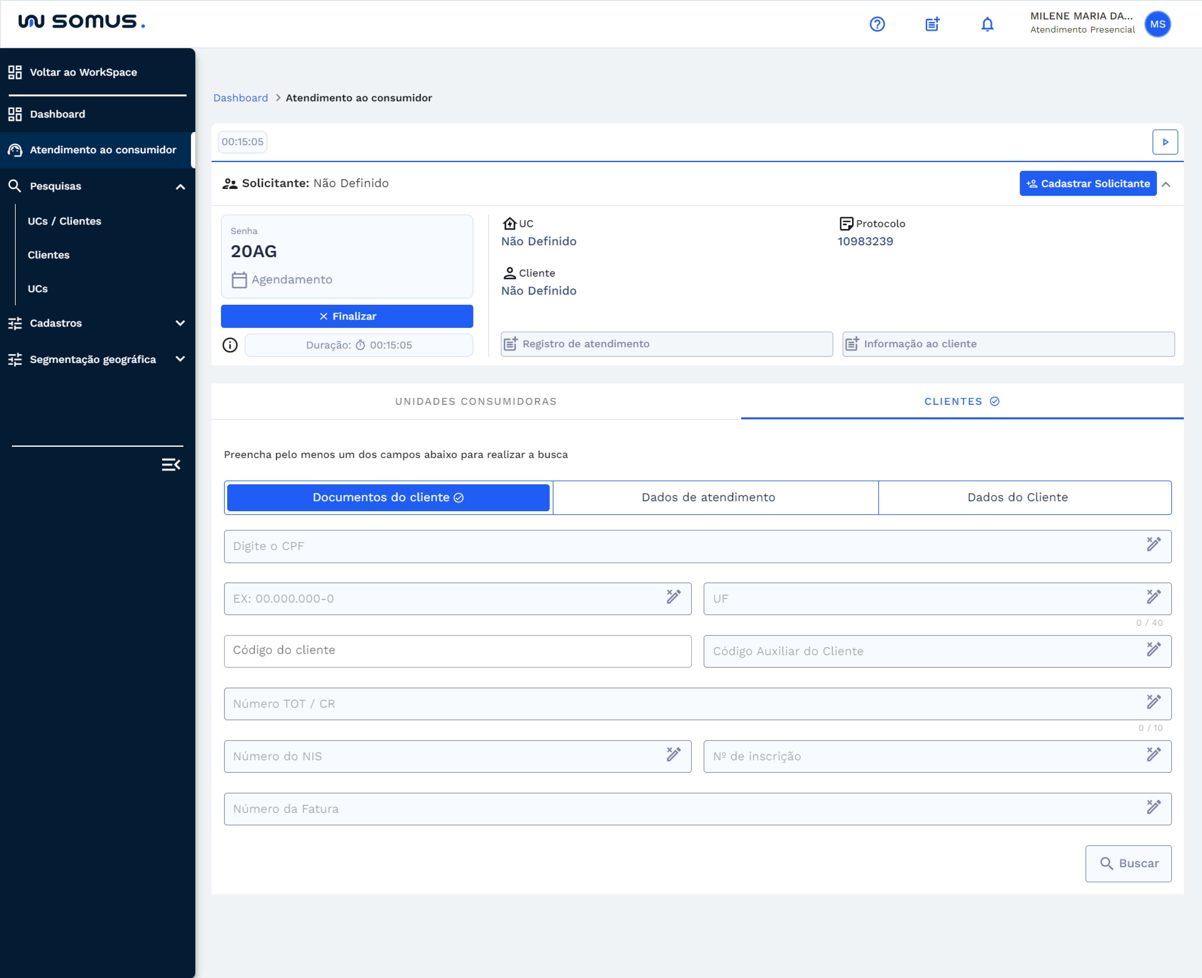 Busca por documentos na opção de cliente