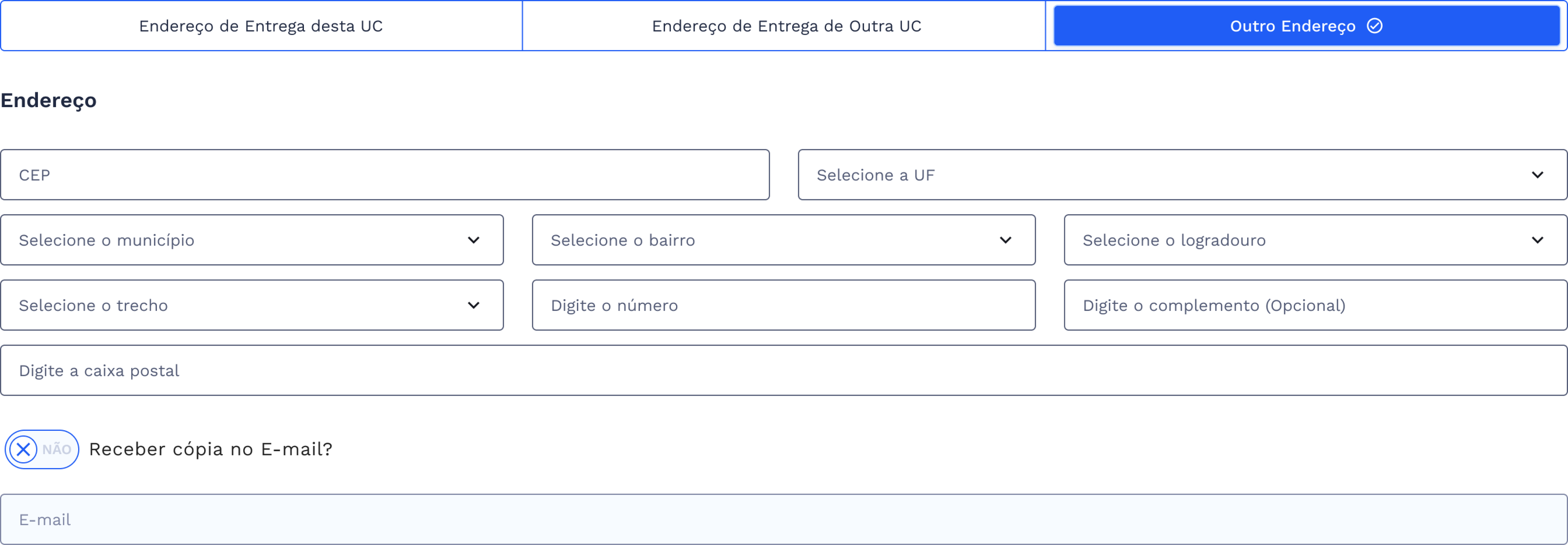 Quadro de meio de envio da resposta por carta em outro endereço