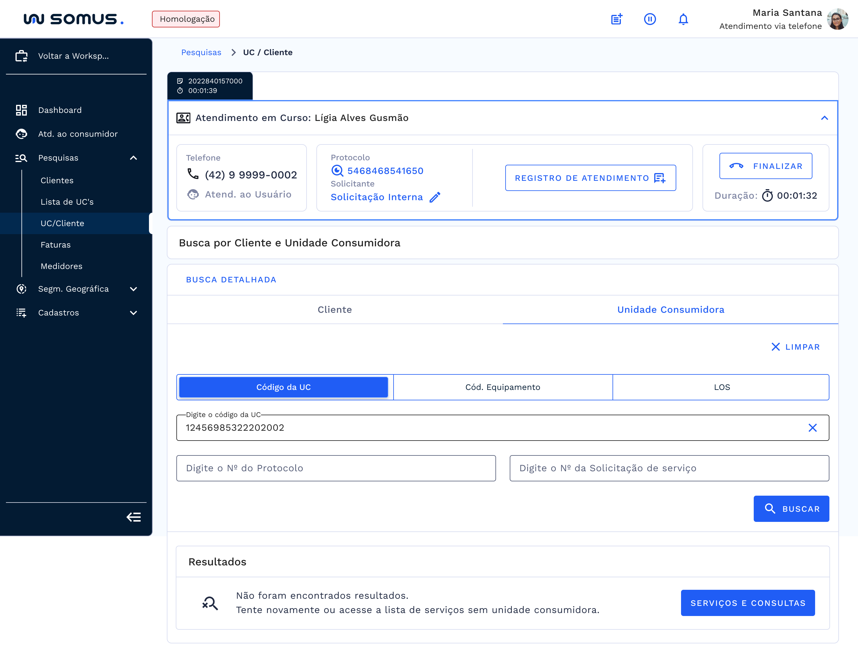 Acesso pelo serviços e consulta, sem cliente ou unidade consumidora vinculados