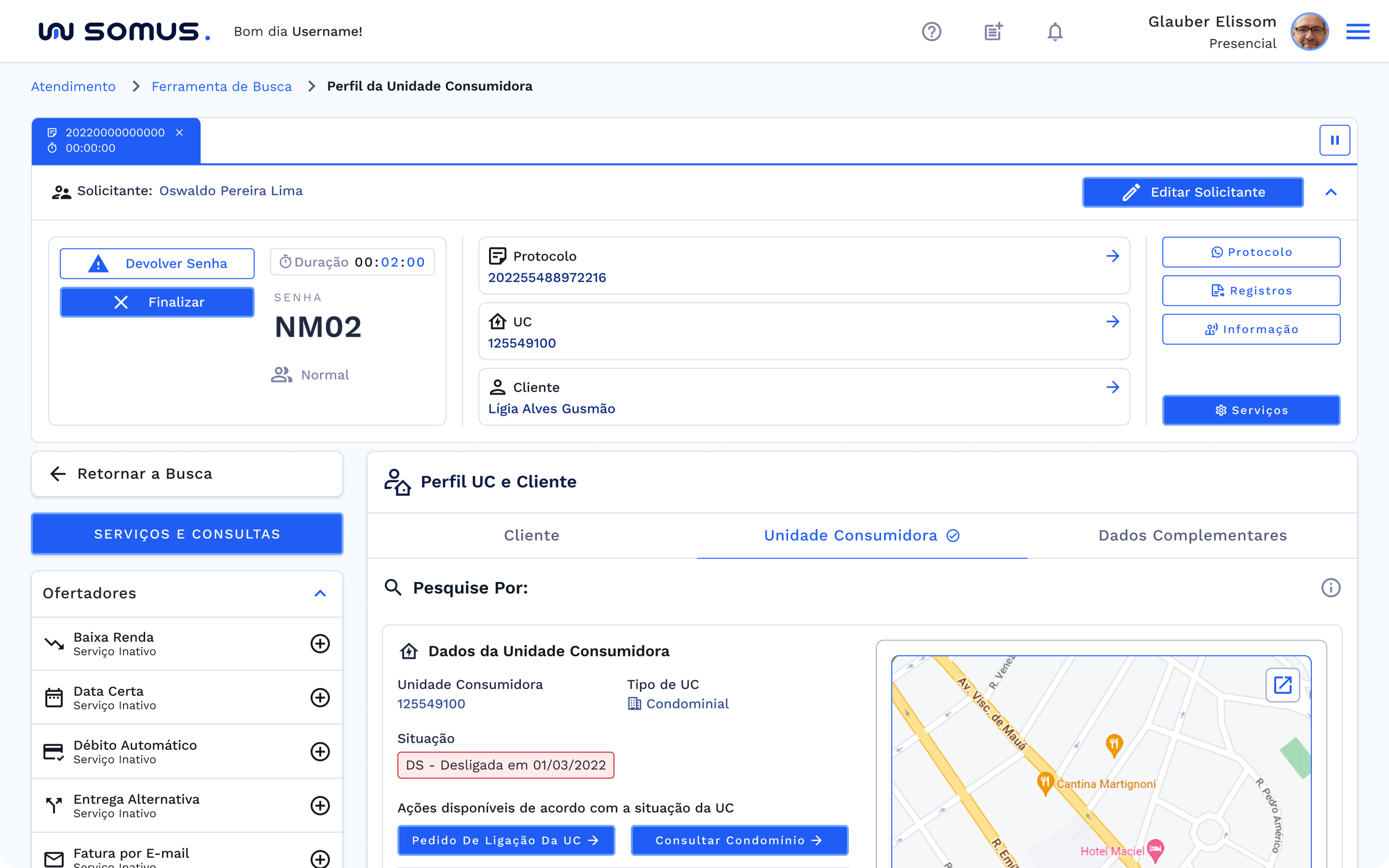 Perfil da UC com vínculo de condomínio