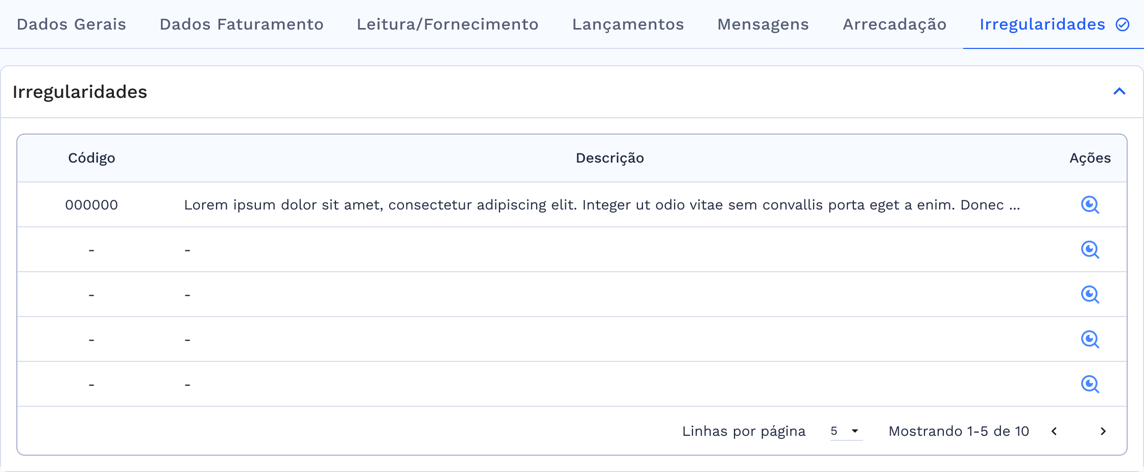 Quadro de Irregularidades