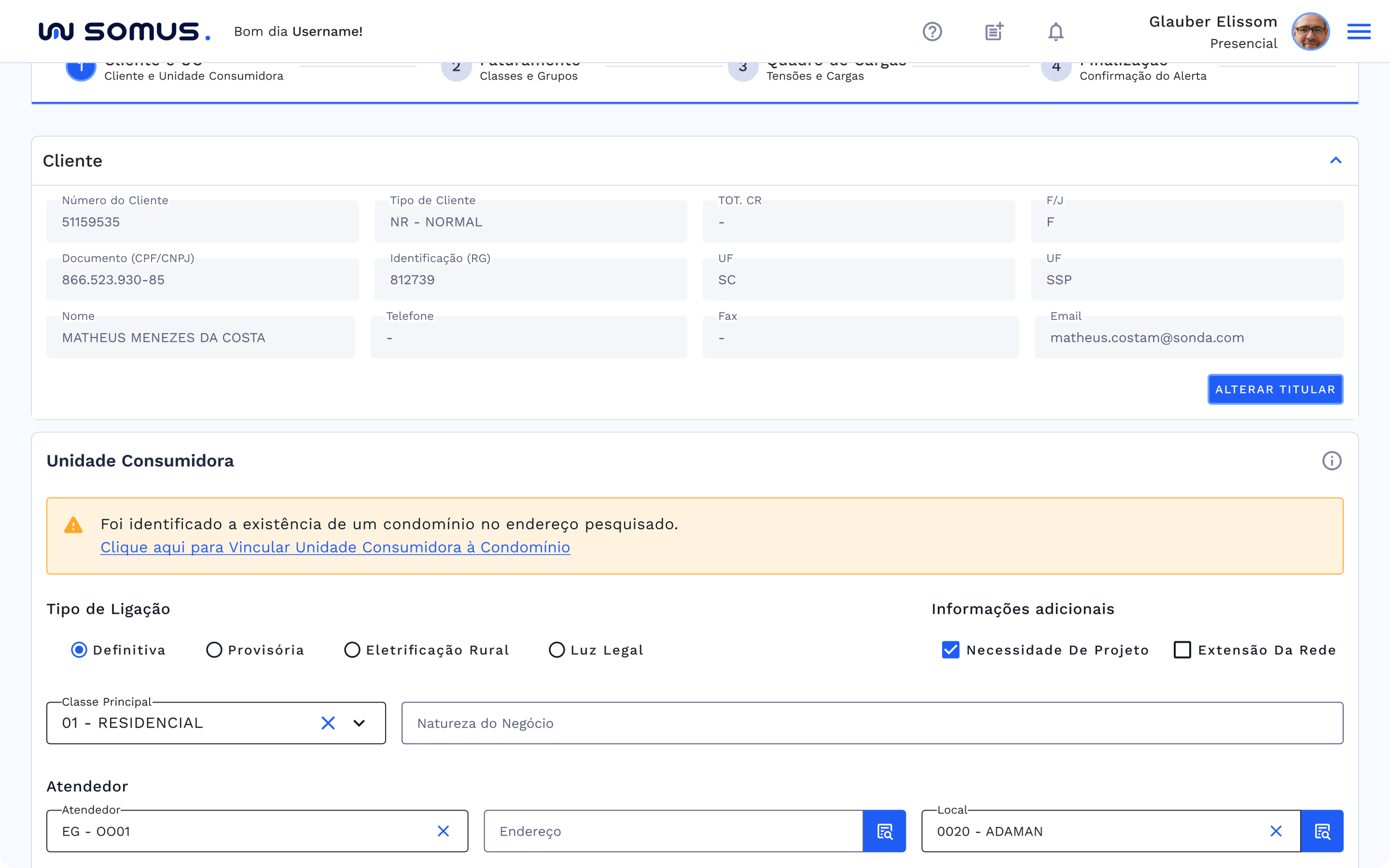 Vínculo de condomínio por meio do serviço de Pedido de Ligação